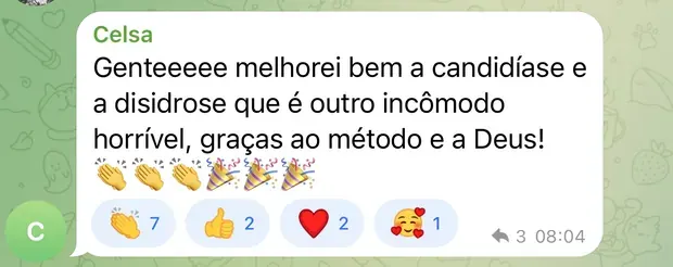 Depoimento de aluna: melhora da candidíase e da disidrose