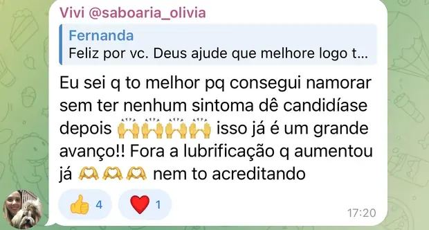 Depoimento de aluna: intimidade sem sintomas de candidíase